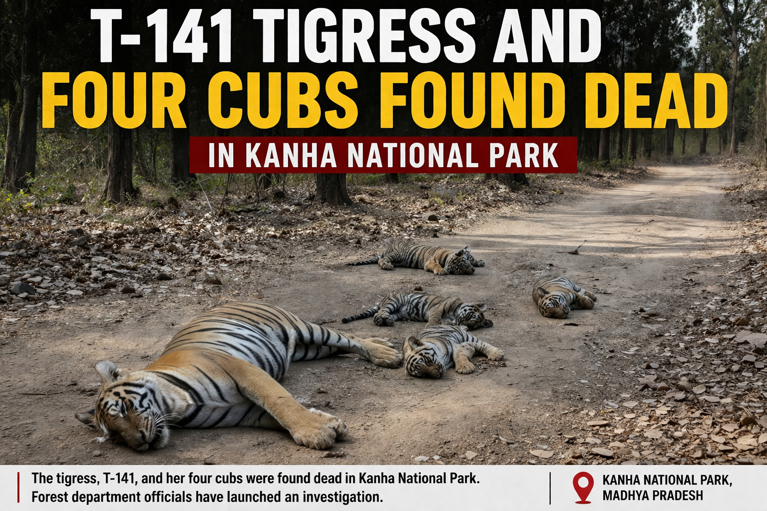 T-141 Tigress and Four Cubs Found Dead in Kanha National Park
